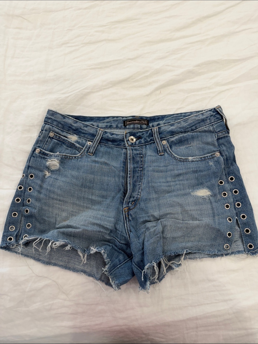 Abercrombie & Fitch Medium Blue Denim Shorts with Button Fly